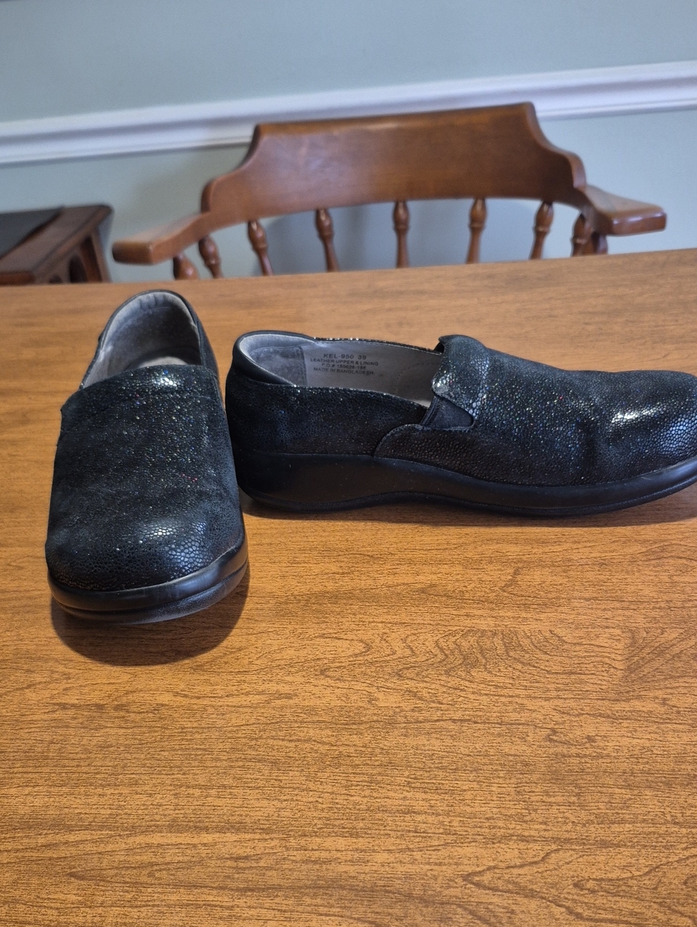 Womens  Alegria Slip-On Comfort Shoes in Shiny Black Glitter